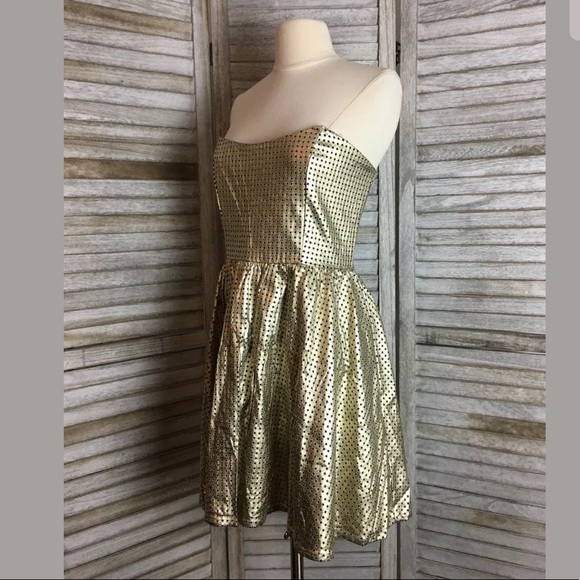 Gold Star Print Mini Dress Sz L Nwt flaw - Picture 4 of 7